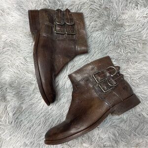 Frye Molly Womens Size 7.5 Ankle Riding Boots Brown Leather Buckle Flat Bootie